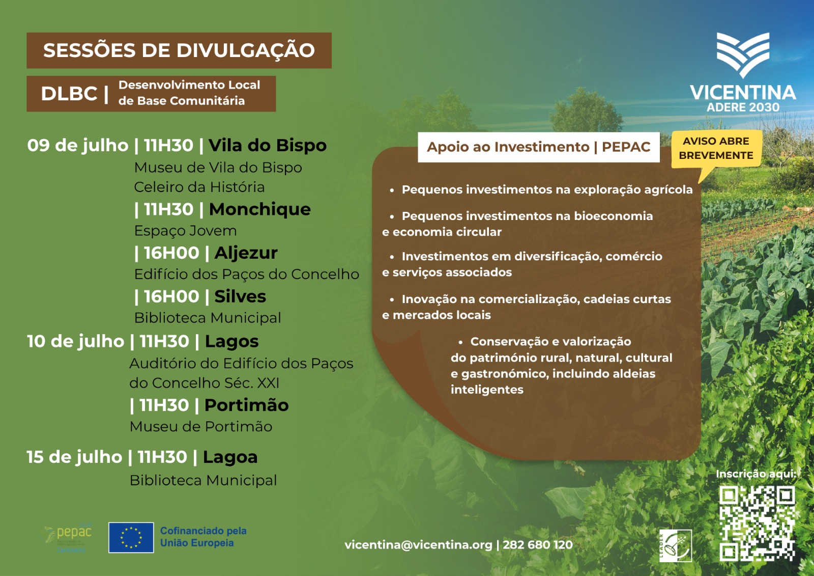 Vicentina: Sessões de Informação sobre Apoios PEPAC/DLBC Rural