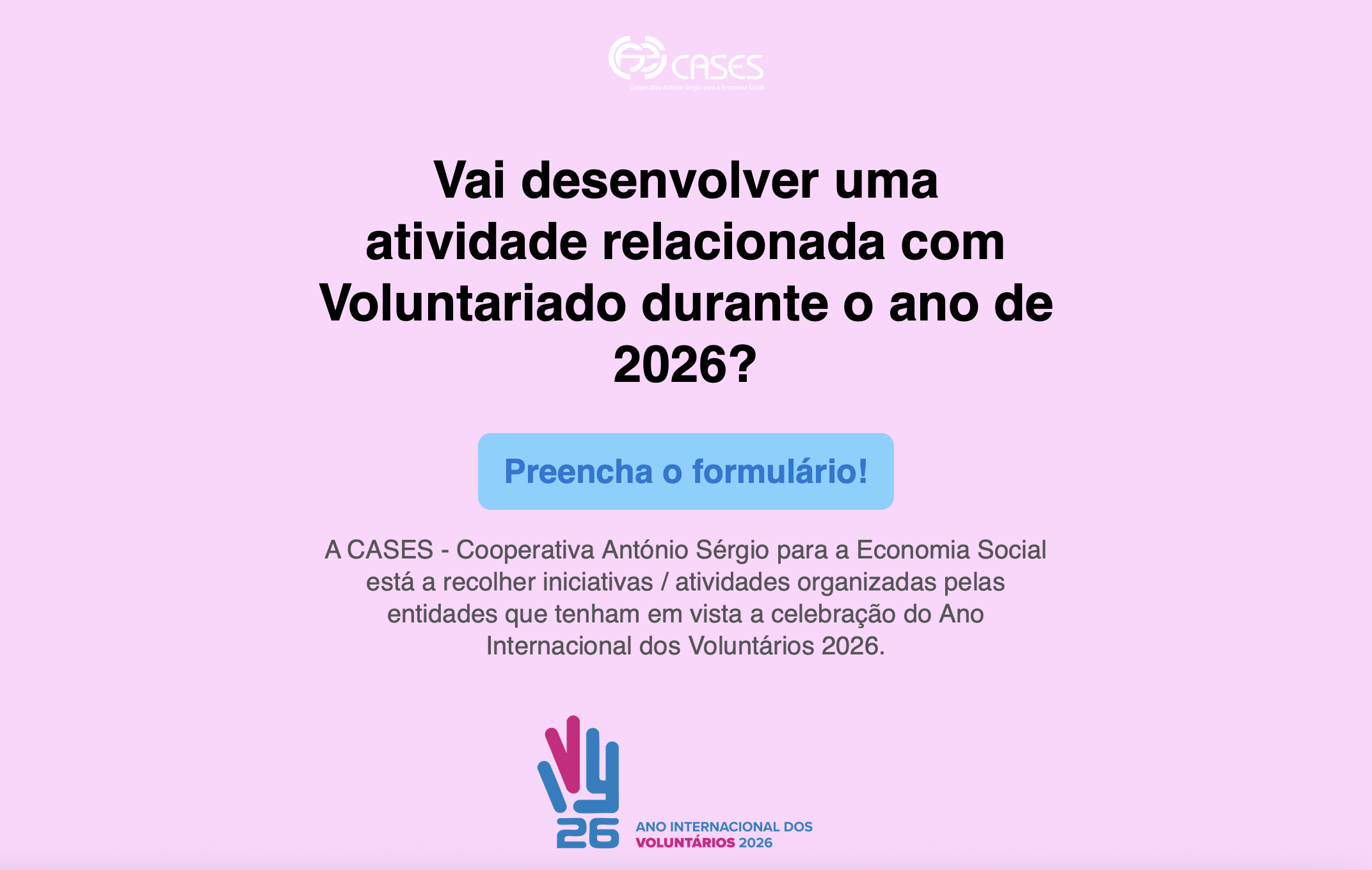 Ano Internacional dos Voluntários 2026 – Vamos construir uma agenda nacional!
